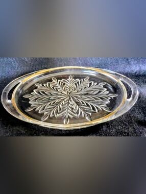 JEANNETTE COMPANY Vint/Antique PRESSED & GILDED RELISH TRAY 🪶 2-Handled Feather